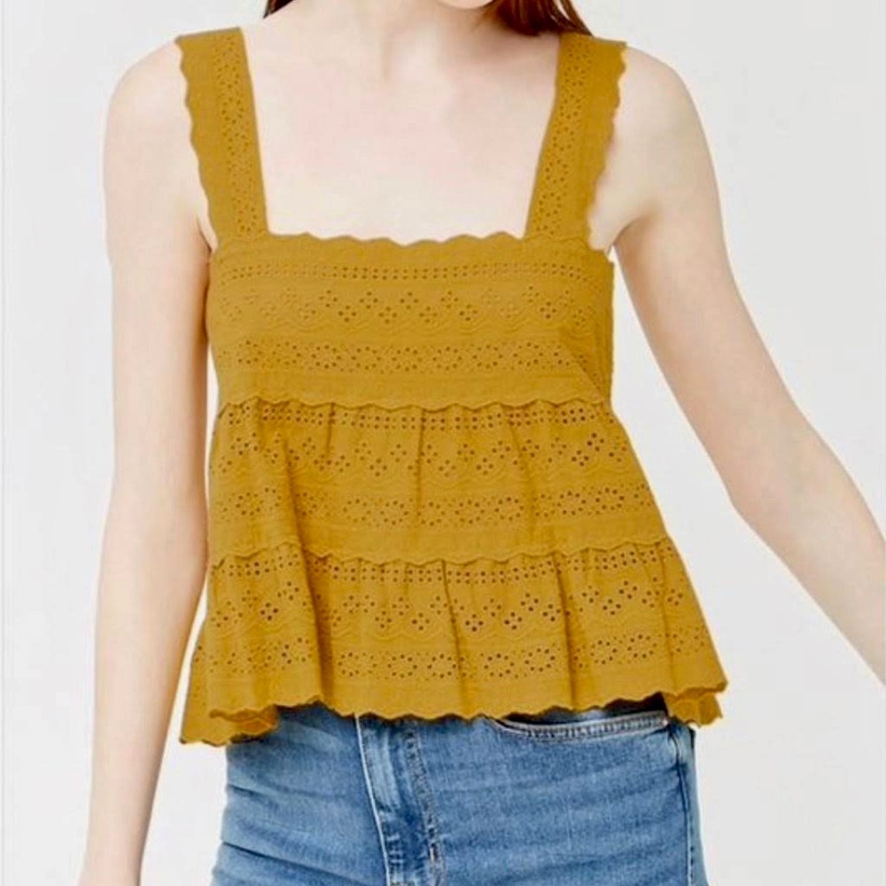 Forever 21 Embroidered Floral Eyelet Boho Ruffle Tank M